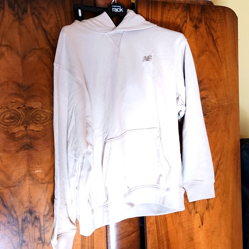 New Balance Relaxed Fit Cream Pullover French Terry Hoodie Men's L